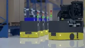 AGV stehen in Warteposition AGV versorgt Warenkörbe an VM-Plätzen